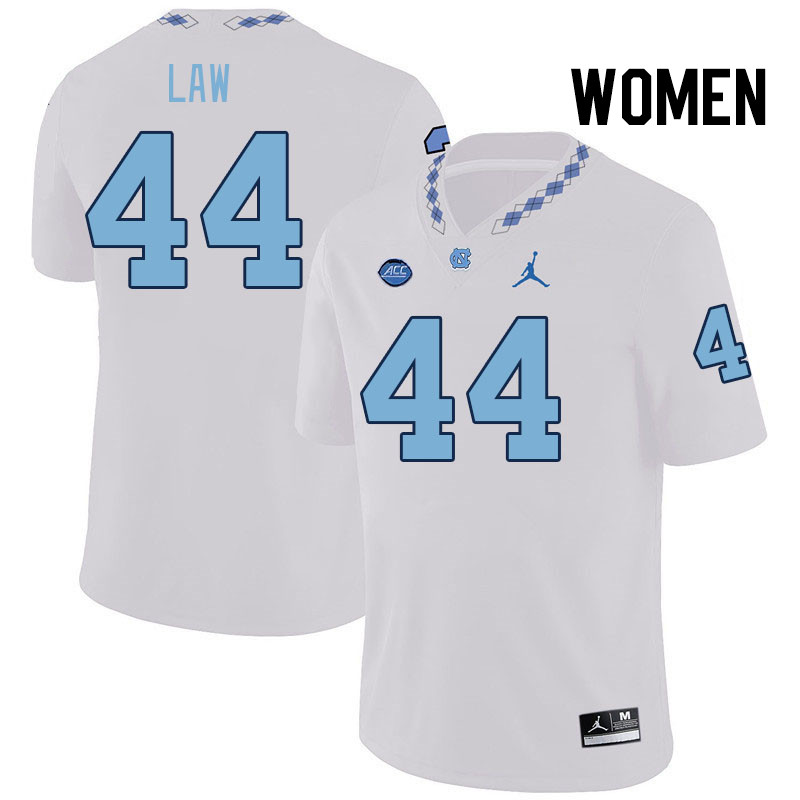 Women #44 Crews Law North Carolina Tar Heels College Football Jerseys Stitched-White